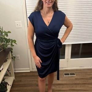 Zeagoo Deep Blue Wrap Midi Dress